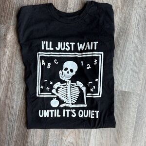 Black Graphic Tee with Skeleton Print